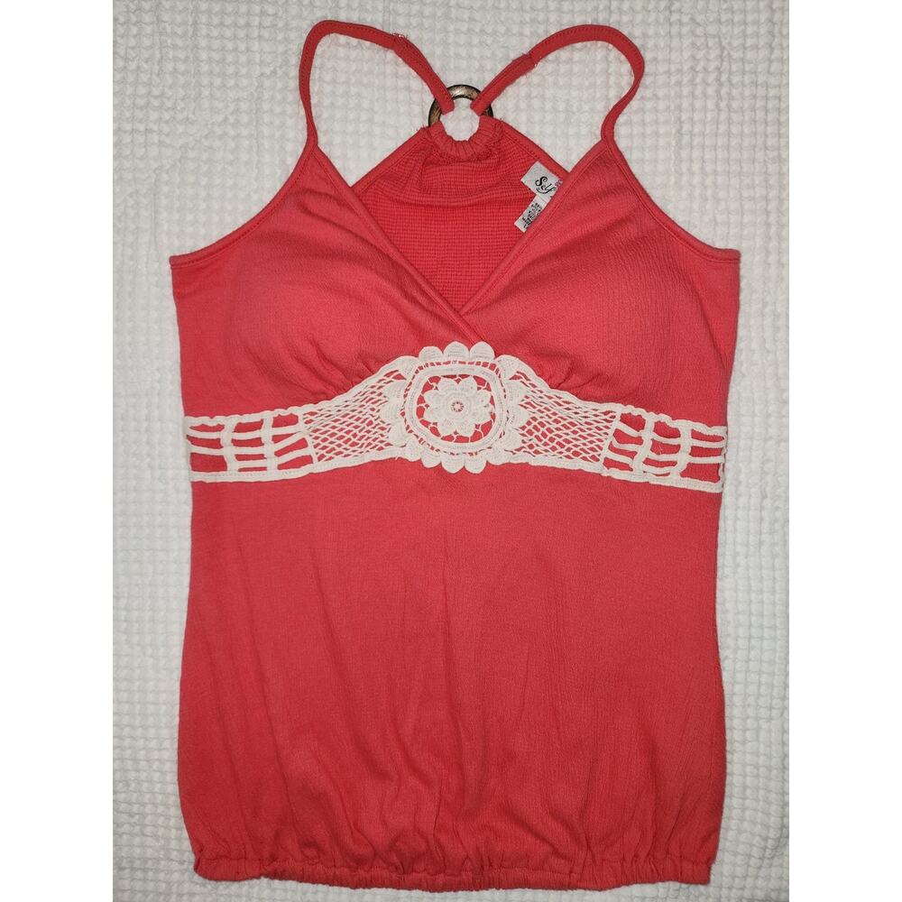 Vintage 90's Self Esteem Top/ Juniors Large or Womens M/S *Coral, Padded